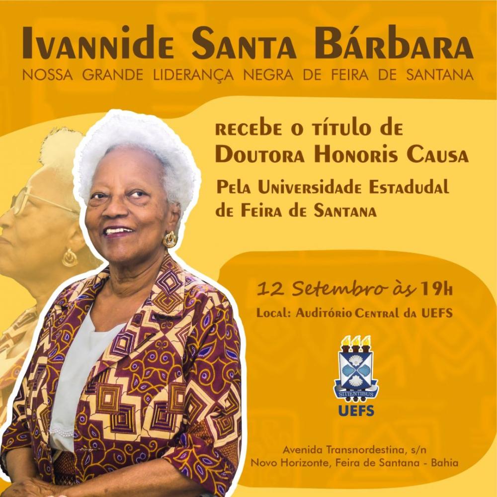 Ivannide Santa Bárbara receberá título de Doutora Honoris Causa da UEFS