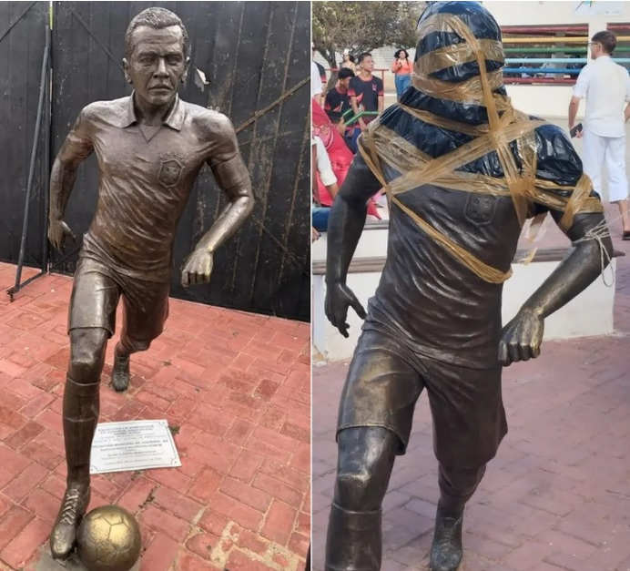 Estátua em homenagem a Daniel Alves é vandalizada